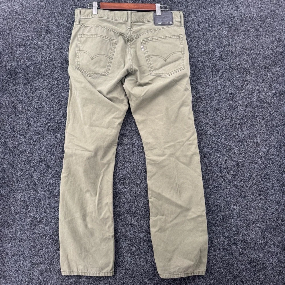 Levis 514 Straight Fit Pants Mens 36x34 Olive Green Cotton Twill Trousers